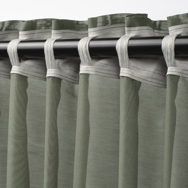 STENFRÖ - Thin curtain, 2 sheets, with curling ribbon/green,145x300 cm