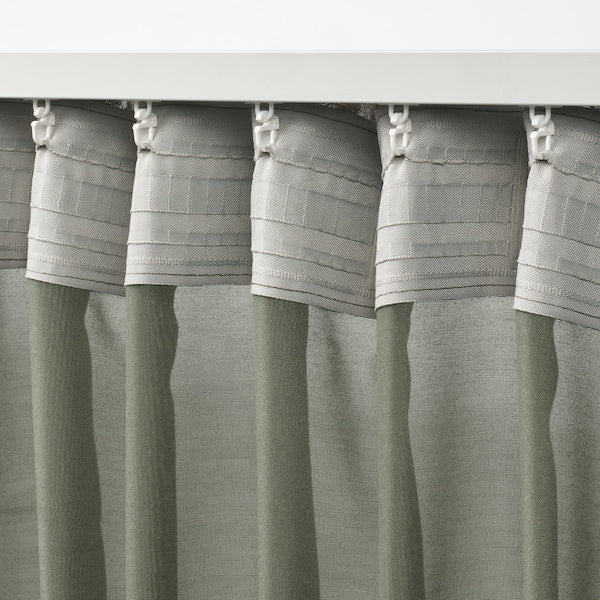 STENFRÖ sheer curtains, 1 pair, green/with heading tape, 145x300 cm