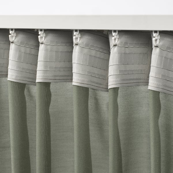 STENFRÖ sheer curtains, 1 pair, green/with heading tape, 145x300 cm