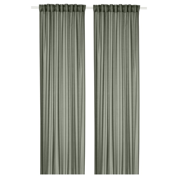 STENFRÖ sheer curtains, 1 pair, green/with heading tape, 145x300 cm