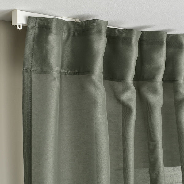 STENFRÖ sheer curtains, 1 pair, green/with heading tape, 145x300 cm
