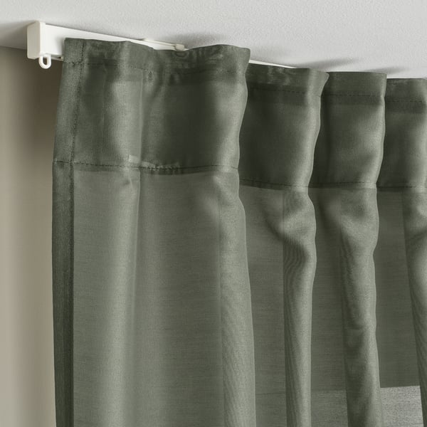 STENFRÖ sheer curtains, 1 pair, green/with heading tape, 145x300 cm