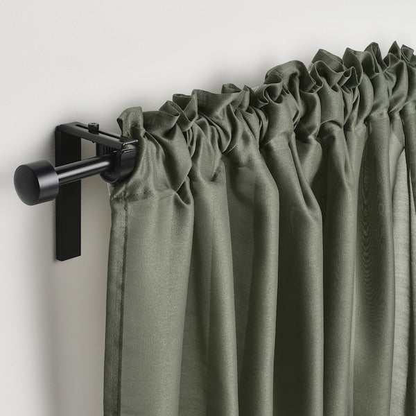 STENFRÖ sheer curtains, 1 pair, green/with heading tape, 145x300 cm