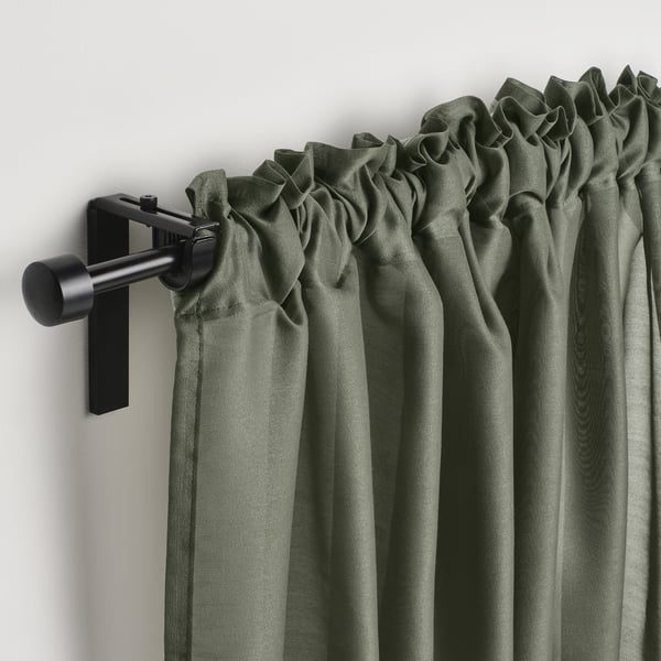 STENFRÖ sheer curtains, 1 pair, green/with heading tape, 145x300 cm