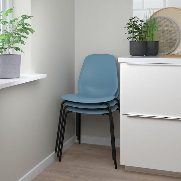 Ikea STENSELE / LIDÅS - Table and 2 chairs, anthracite anthracite/blue black, 70x70 cm