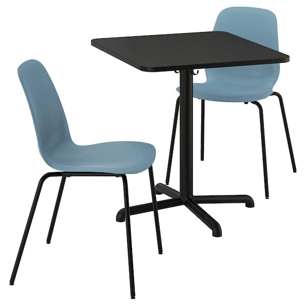 Ikea STENSELE / LIDÅS - Table and 2 chairs, anthracite anthracite/blue black, 70x70 cm