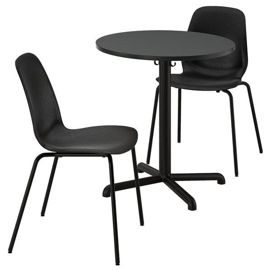 Ikea STENSELE / LIDÅS - Table and 2 chairs, anthracite anthracite/black/black, 70 cm