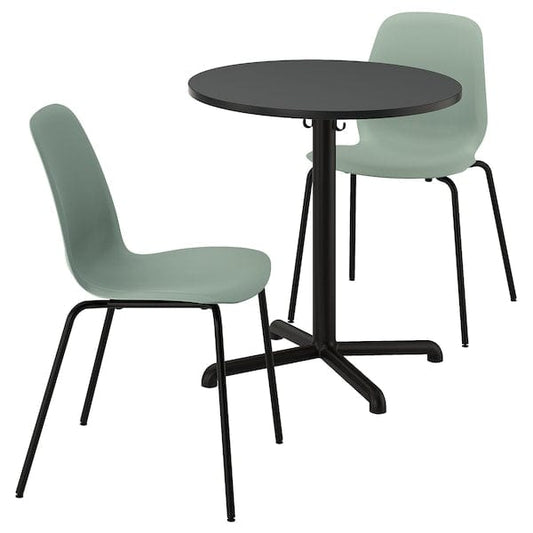 Ikea STENSELE / LIDÅS - Table and 2 chairs, anthracite anthracite/green black, 70 cm