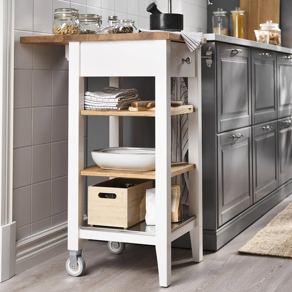 STENSTORP kitchen trolley, white/oak, 45x43x90 cm