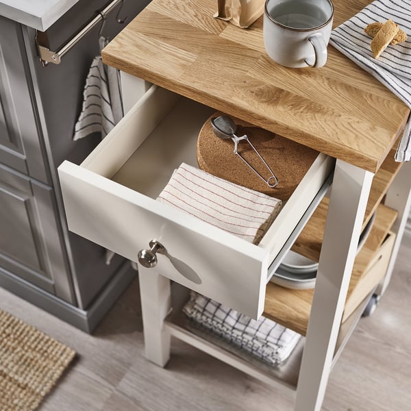 STENSTORP kitchen trolley, white/oak, 45x43x90 cm
