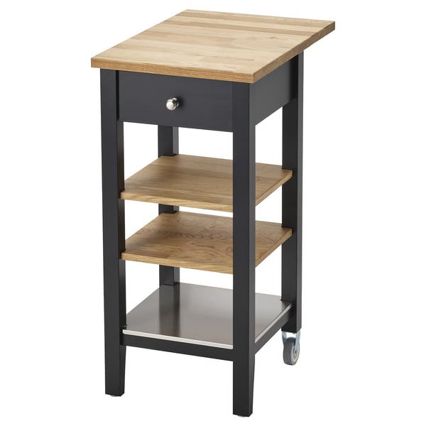 STENSTORP kitchen trolley, black-brown/oak, 45x43x90 cm
