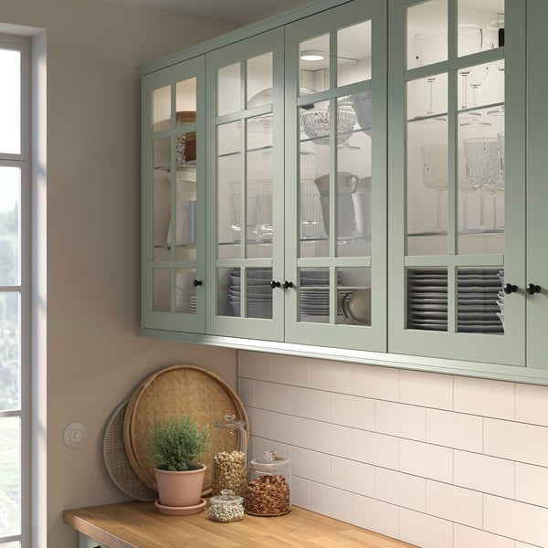 STENSUND glass door, light green, 30x100 cm