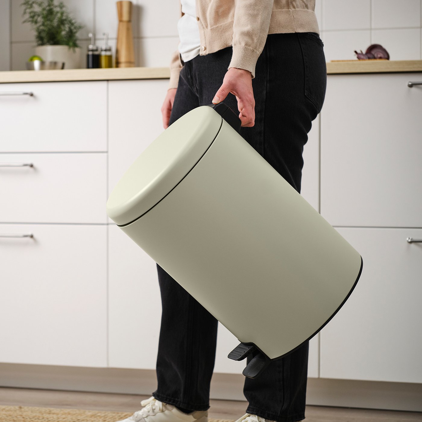 STENTRAPPA pedal bin, light grey-beige, 18 l