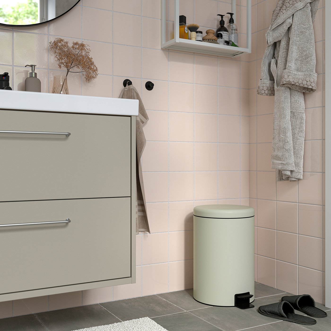 STENTRAPPA pedal bin, light grey-beige, 18 l