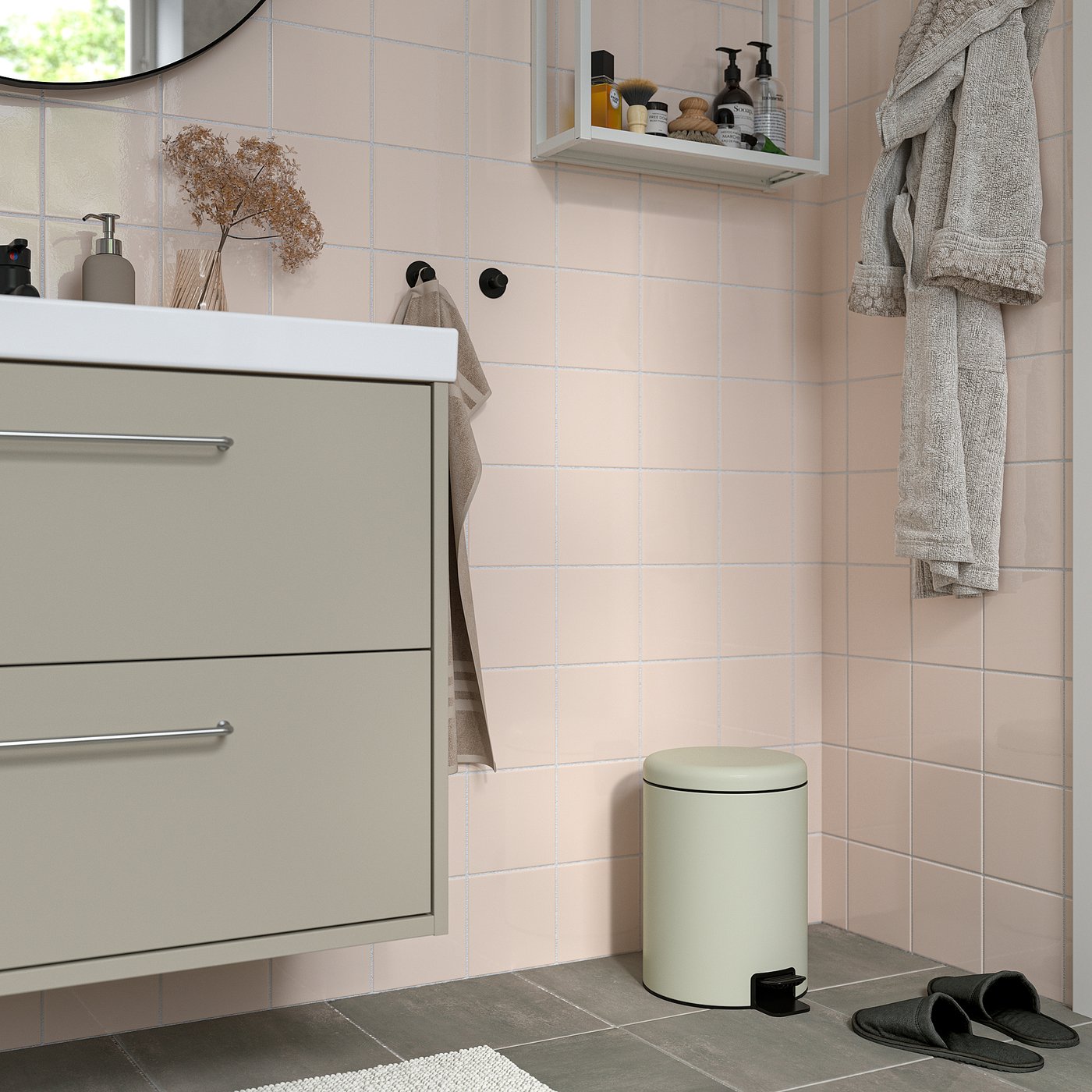 STENTRAPPA pedal bin, light grey-beige, 9 l