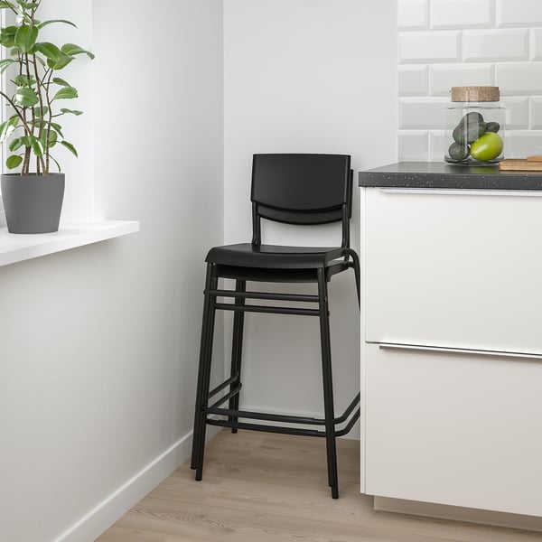 STIG bar stool with backrest, counter height black/black, 63 cm