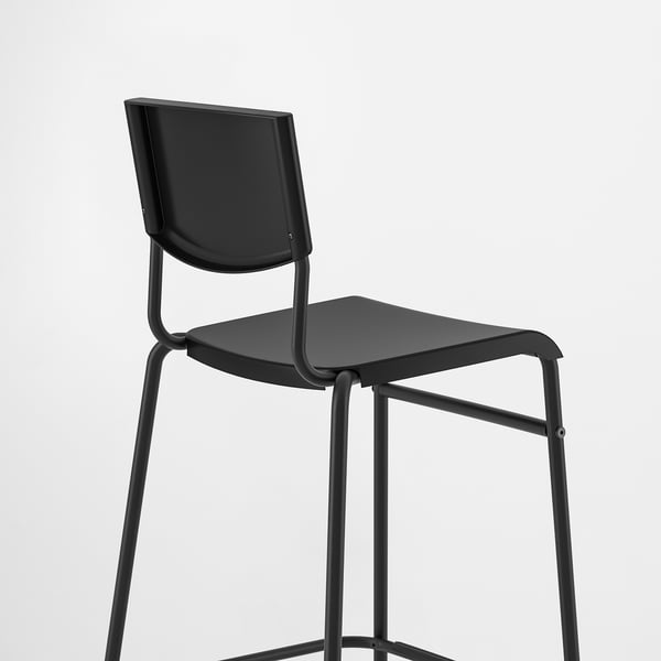 STIG bar stool with backrest, counter height black/black, 63 cm