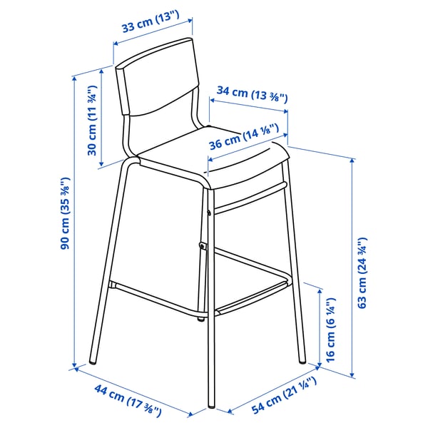 STIG bar stool with backrest, counter height black/black, 63 cm