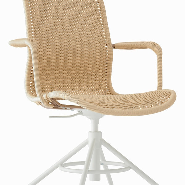 STIGBYGEL - Swivel chair with armrests, beige/white