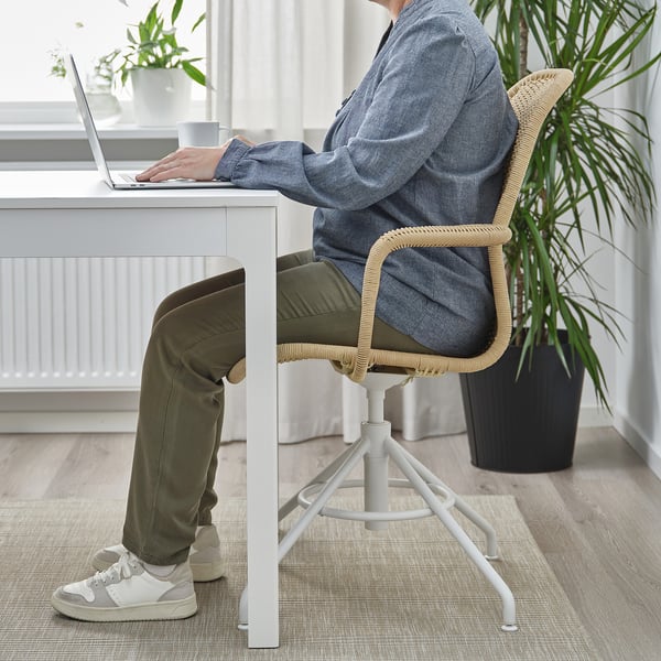 STIGBYGEL swivel chair with armrests, beige/white, 65x103x70 cm