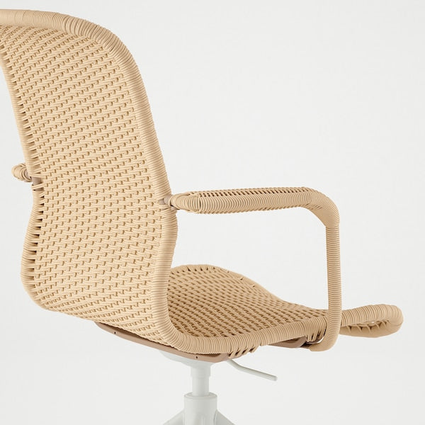 STIGBYGEL - Swivel chair with armrests, beige/white