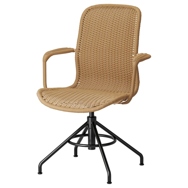 STIGBYGEL swivel chair with armrests, brown/black, 65x103x70 cm