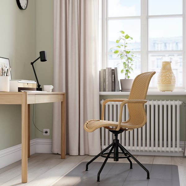 STIGBYGEL swivel chair with armrests, brown/black, 65x103x70 cm
