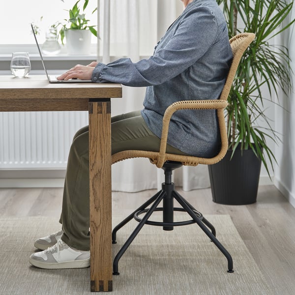 STIGBYGEL swivel chair with armrests, brown/black, 52x103x70 cm