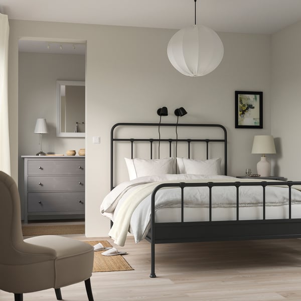 STJÄRNÖ bed frame, anthracite/Lindbåden, 140x200 cm