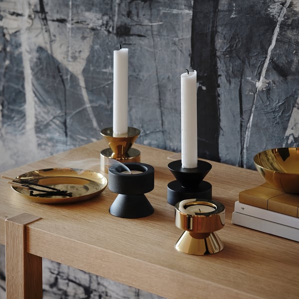 STOCKHOLM 2025 candlestick/tealight holder, brass-colour, 6 cm, 2 pack