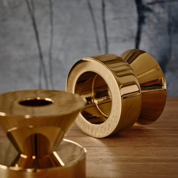 STOCKHOLM 2025 candlestick/tealight holder, brass-colour, 6 cm, 2 pack