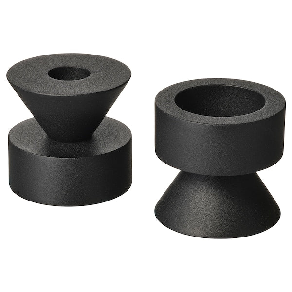 STOCKHOLM 2025 candlestick/tealight holder, black, 6 cm, 2 pack