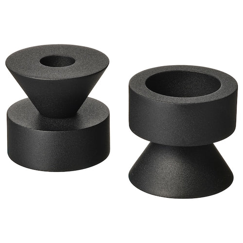 STOCKHOLM 2025 candlestick/tealight holder, black, 6.5 cm, 2 pack
