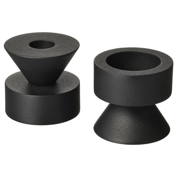 STOCKHOLM 2025 candlestick/tealight holder, black, 6 cm, 2 pack