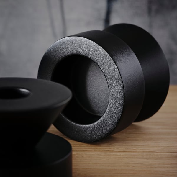 STOCKHOLM 2025 candlestick/tealight holder, black, 6 cm, 2 pack