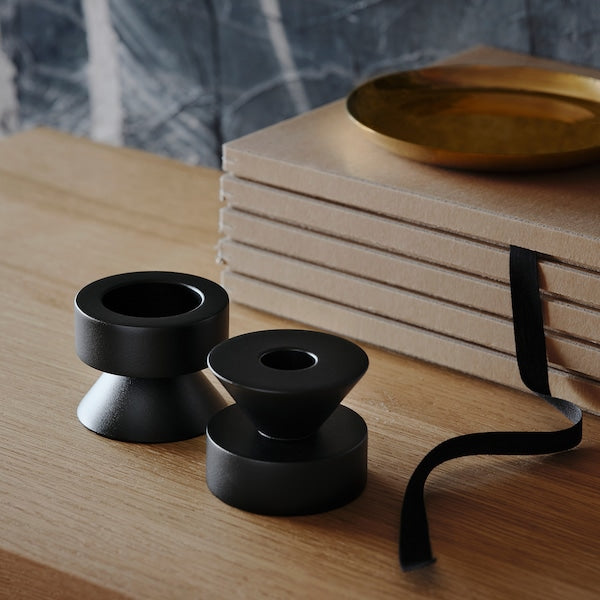 STOCKHOLM 2025 candlestick/tealight holder, black, 6 cm, 2 pack