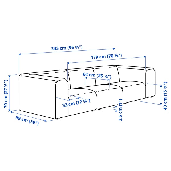 STOCKHOLM 2025 3-seat sofa, Alhamn dark turquoise, 243x70x99 cm