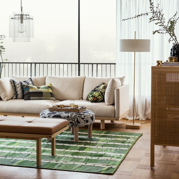 STOCKHOLM 2025 floor lamp, white textile/brass-plated, 159 cm