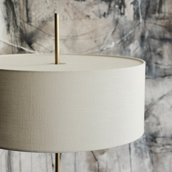 STOCKHOLM 2025 floor lamp, white textile/brass-plated, 159 cm
