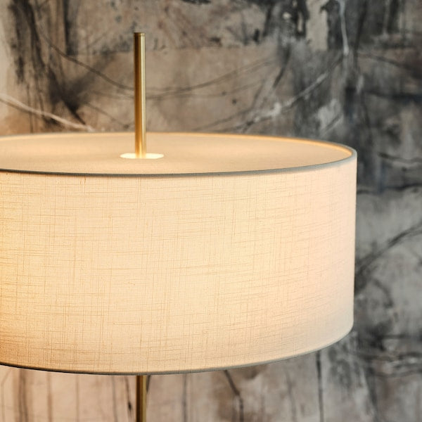 STOCKHOLM 2025 floor lamp, white textile/brass-plated, 159 cm
