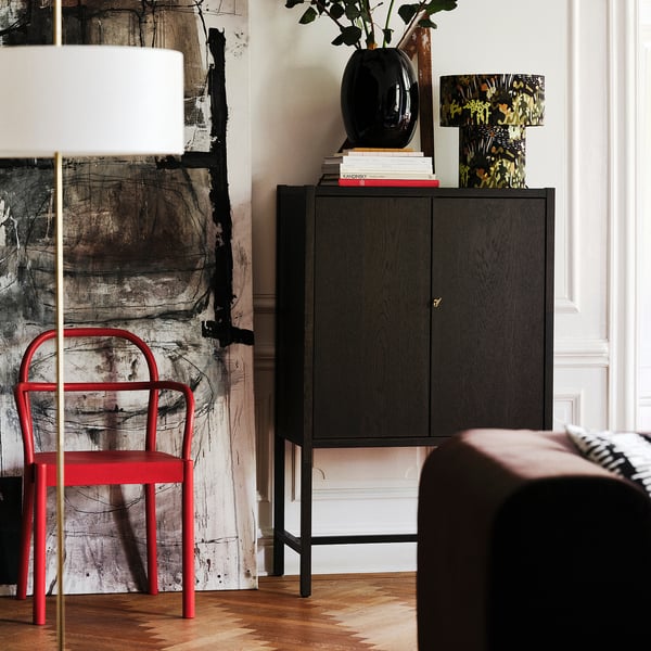 STOCKHOLM 2025 - STOCKHOLM 2025 Cabinet with 2 doors, oak veneer/dark brown, 80x40x126 cm
