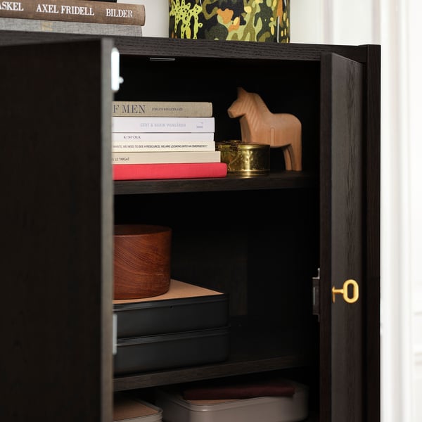 STOCKHOLM 2025 cabinet with 2 doors, oak veneer/dark brown, 80x40x126 cm