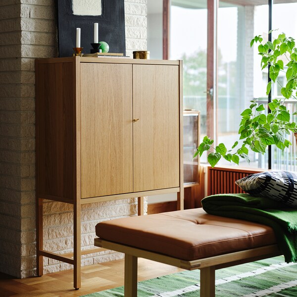 STOCKHOLM 2025 cabinet with 2 doors, oak veneer, 80x40x126 cm