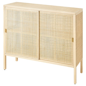 STOCKHOLM 2025 cabinet with sliding doors, rattan/pine, 125x47x110 cm