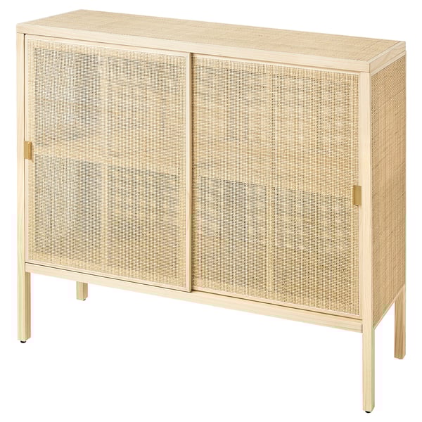 STOCKHOLM 2025 - STOCKHOLM 2025 Cabinet with sliding doors, rattan/pine, 125x47x110 cm