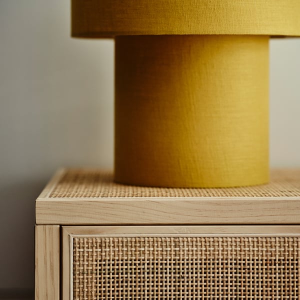 STOCKHOLM 2025 cabinet with sliding doors, rattan/pine, 125x47x110 cm