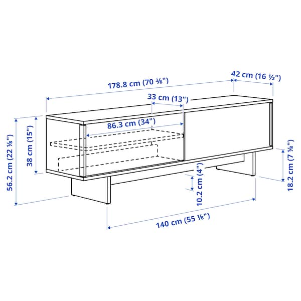 STOCKHOLM 2025 TV bench with sliding doors, oak veneer, 179x42x56 cm