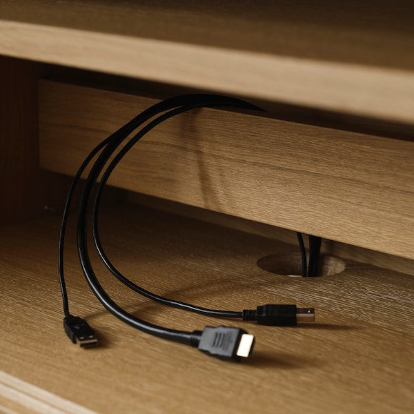 STOCKHOLM 2025 TV bench with sliding doors, oak veneer, 179x42x56 cm