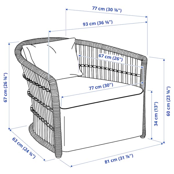 STOCKHOLM 2025 armchair, rattan/Djurmo grey/white, 93x67x77 cm