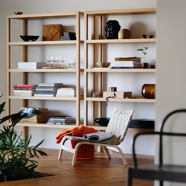 STOCKHOLM 2025 shelving unit, oak veneer, 120x40x188 cm